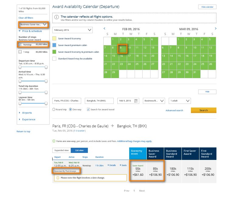 Thai Airways schedule