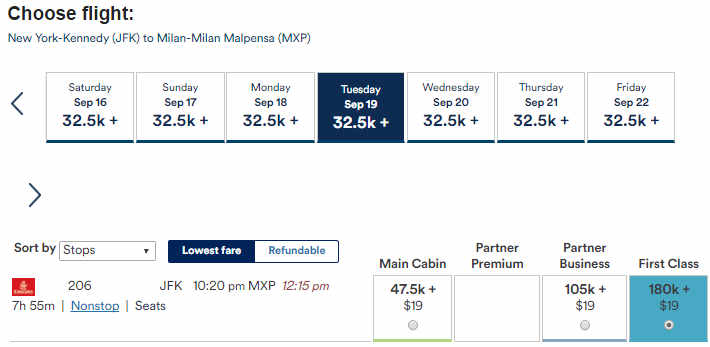 Emirates Upgrade Award Chart